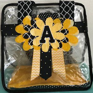 Hand-Decorated Clear Tote in your School Colors with Lettering or Crystal center
